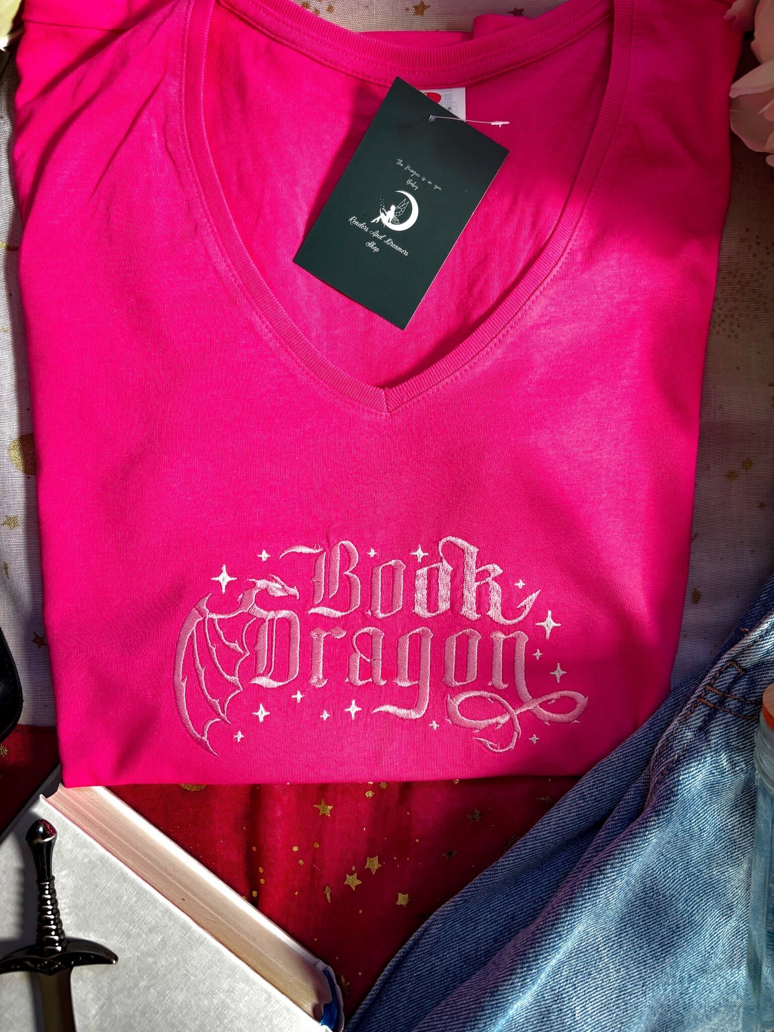 Book Dragon V - Neck - Readers and Dreamers Shop