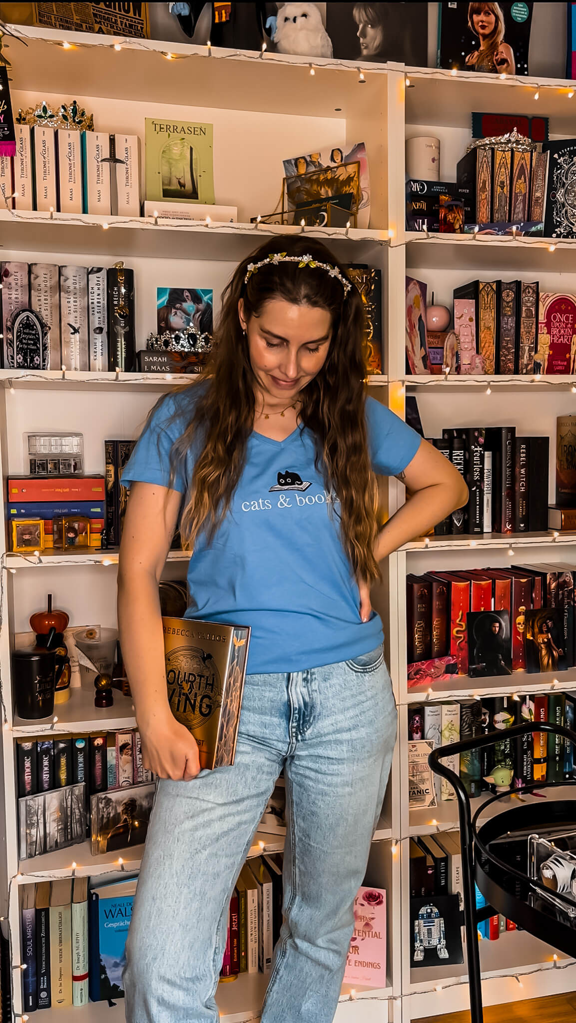 Cats and Books V - Neck - Readers and Dreamers Shop