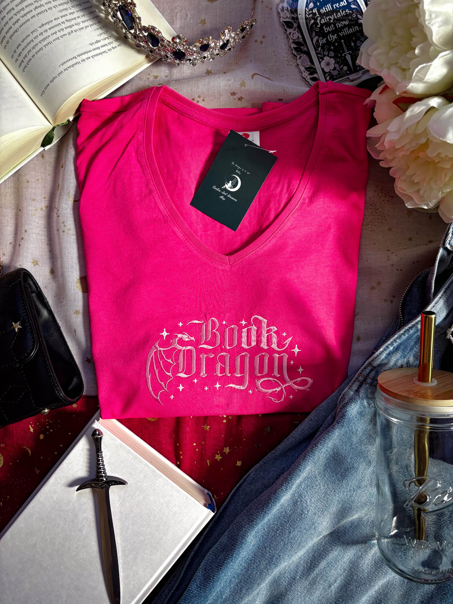 Book Dragon V - Neck - Readers and Dreamers Shop