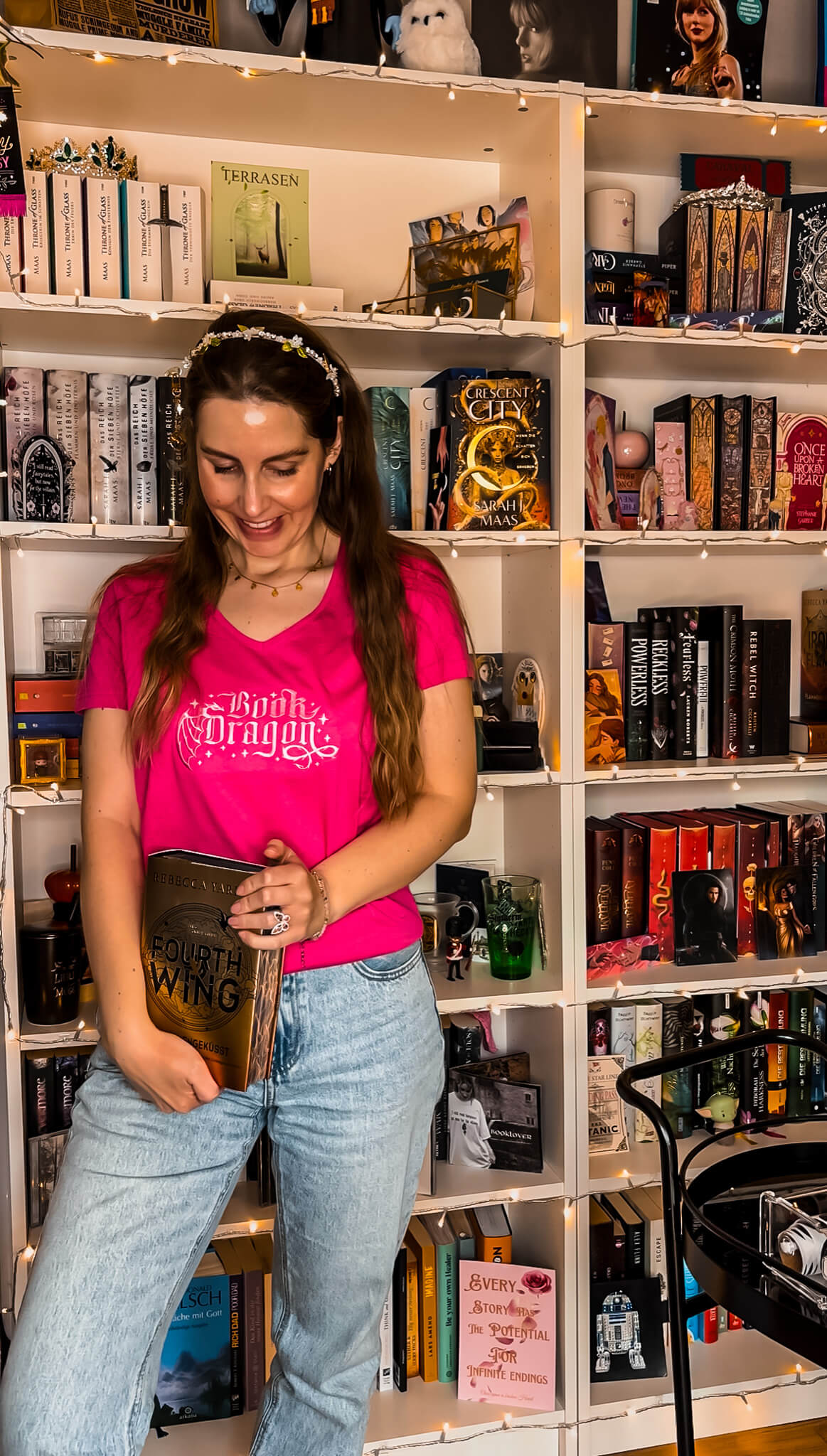 Book Dragon V - Neck - Readers and Dreamers Shop